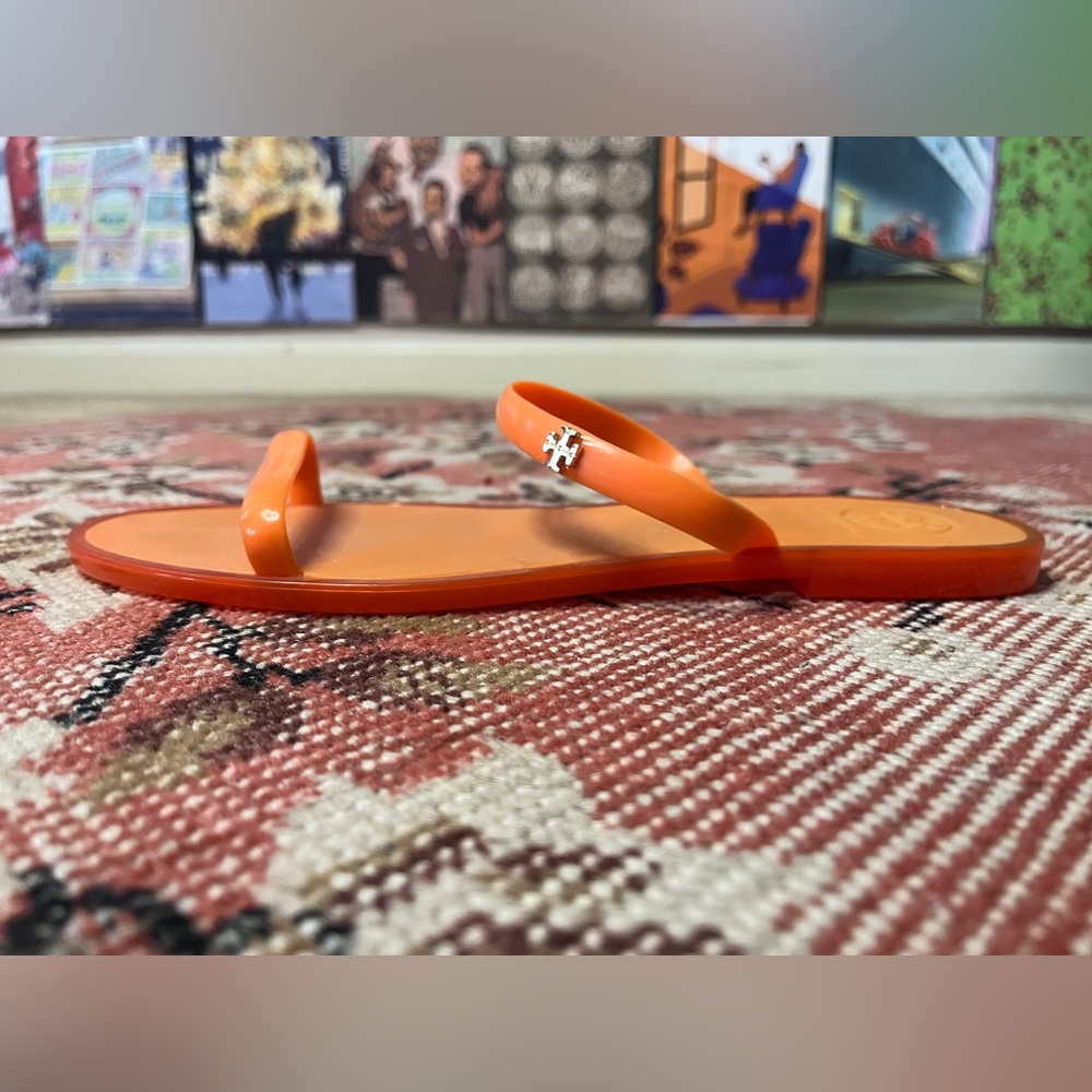 Tory Burch Bright Orange Double-Strap Slide Jelly Sandals - Picture 3 of 6